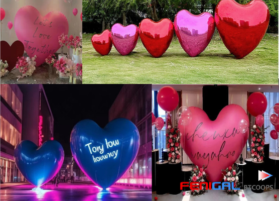 Christmas Big Inflatable Heart Inflatable Balls Shiny Hear Inflatable Mirror Ball Valentine S Day Balloon Decoration