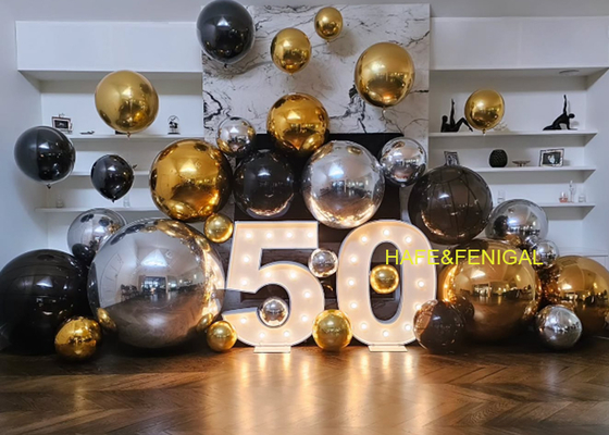 Set di palloncini metallici: Argento, Oro e Nero in PVC a doppio spessore con finitura a specchio dorata