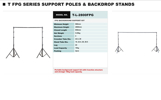 Sistema di supporto di fondo professionale della serie TL-FPG con costruzione in acciaio di alta qualità, capacità di carico di 80 kg e piattaforma superiore universale da 22 mm