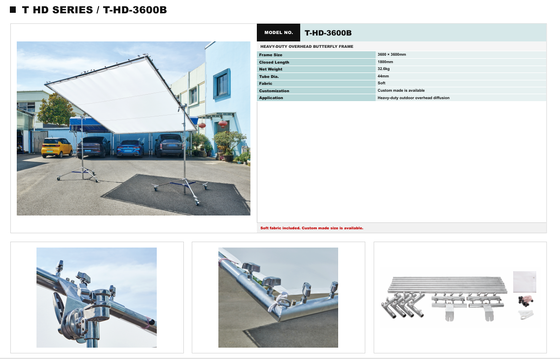HAFE T HD Series Overhead Butterfly Frame System con quadri di diffusione pesanti da 2400 × 2400 mm e 3600 × 3600 mm